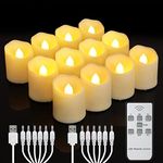 Rechargeable Flameless Tea Lights Candles with Timer & Remote, 12pcs Flickering LED Votive Candles with 2 USB Charging Cables Home, Christmas Festival Decor (Warm White)