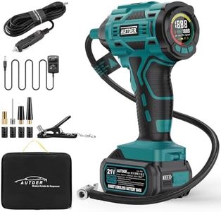 AUTDER Compressore d'Aria Portatile, Gonfiatore Senza Fili 180 PSI con Due Fonti di Alimentazione, Batteria 21V / 12V DC, Manometro Digitale, Spegnimento Automatico, Perfetto per Viaggi (Blu)