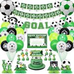 Soccer Birthday Party Supplies - Including HAPPY BIRTHDAY Banner, Soccer Element Bunting, Centerpieces, DIY Name Hanging Sign, Cake Toppers, Balloons, for Soccer Party Decorations