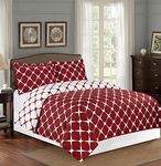 Elegant Comfort Luxury 3-Piece Reversible Duvet Cover Set - Premium Hotel Quality Microfiber Bloomingdale Pattern - Comforter Cover with Button Closure and Shams, Full/Queen, Burgundy