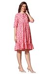 Fashion Dream Women’s Light Pink BSY Polyester Floral Print Ruffle Dresses(LightPink_XL)