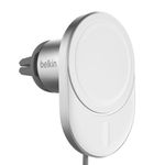 Belkin MagSafe-Compatible Wireless Car Charger with 15W Fast Charging, Powerful Magnetic Vent Holder for iPhone 16, 15, 14, 13, and 12 Series, Secure Car Phone Mount - White
