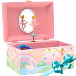 Jewelkeeper Girls Ballerina Jewelry Box with Spinning Ballerina, Rainbow and Gold Foil Design, Swan Lake Tune - Perfect Ballerina Jewelry Box for Girls’ Birthday Presents - 15 x 10.8 x 8.6 cm