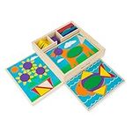 Melissa & Doug Beginner Wooden Pattern Blocks Educational Toy, 5 Double-Sided Scenes and 30 Shapes, 27.051 cm H x 27.051 cm W x 5.842 cm L