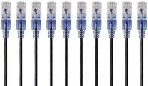 Monoprice Cat6A 6in Black Patch Cable UTP 30AWG 10G Pure Bare Copper Snagless RJ45 SlimRun Series Ethernet Cable- Pack of 10