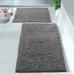 LuxUrux Bathroom Rug Set–Extra-Soft Plush Bath mat Shower Bathroom Rugs,1'' Chenille Microfiber Material, Super Absorbent Rectangular Set (15 x 23''+ 20 x 30'', Light Grey)