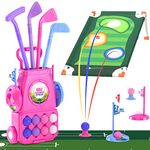 QDRAGON Kids Golf Clubs, 2 in 1 Toddler Golf Set with Cornhole Board & Putting Mat, Indoor Outdoor Sport Toys