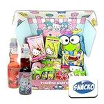 Japanese Snack Crate Bundle by Snacko. Includes One Box of Sanrio Snack Crate with two Surprise Flavor of Ramune drinks. Sanrio Snack Box, Japanese Snacks and Candy. Comes with a free Fridge Magnet