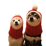 NACOCO Christmas Dog Hat Crocheted Snood Funny Pet Cap with Pompon Red Green Warm Winter Dog Hat Knit Snood Headwear for Pets & Women & Men (Red, XS)