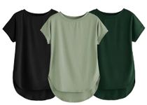 Fabricorn Combo of Three Plain Bottle Green, Black and Sage Green Round Neck Up and Down Cotton Tshirt for Women (Bottle Green, Black, Sage Green, X-Large)