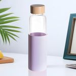 The Better Home UMAI Glass Water Bottle 550ml | BPA Free with Bamboo Lid | Leak Proof Portable Bottle for Office Gym School | Non Slip Sleeve | Purple 1 Pack