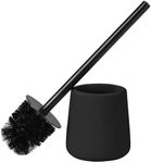 Navaris Toilet Brush and Holder Set, Black - Toilet Brushes & Holders - Soft Touch & Rubber Coated Loo Brush with Stainless Steel Handle - Adjustable Silicone Water Stopper