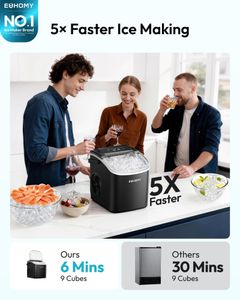 EUHOMY Countertop Ice Maker – Black, Compact Portable Machine