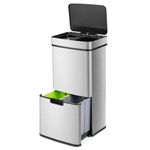Goplus 19 Gal Stainless Steel Trash Can, 72 L Volume in 4 Containers, Motion Sensor Trash Bin w/Kitchen Waste Bin & 2 Bottom Recycling Bins, Touchless Garbage Can w/Soft Close Lid, Battery Operated