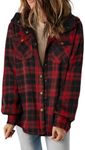 Dokotoo Jackets for Women Fleece Lined Hooded Long Sleeve Shirts Vintage Plaid Shacket Jacket Fuzzy Button Up Flannel Shirt Warm Cozy Winter Coat with Pockets Thick Outwear S Red