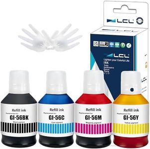 LCL Imprimante Bouteille d'encre Compatible GI56 GI-56 BK GI-56BK GI-56C GI-56M GI-56Y (4-Pack,1K Pigment 170ML, 1C1M1Y Pigment 135ML) Remplacement pour Canon MAXIFY GX7050 GX6050 GX5050 GX4050 GX3050