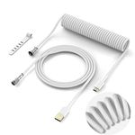 Womier Coiled Keyboard Cable - Detachable Aviator Coiled Cable for Mechanical Gaming Keyboard, Type C to USB A Mix 5.9in for Gaming Keyboard and Cellphone, White