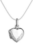 Heather Needham Sterling Silver Childrens Heart Locket Necklace on 15" Curb Chain - Engraved Locket - Size: 13mm. Gift Boxed 8012/15, Sterling Silver, Diamond