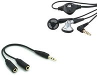 Premium Y Adapter Headset Splitter + [2 PACK] Stereo 3.5mm Original Blackberry Wired with Microphone Earbuds for Amazon Kindle, Kindle DX, Kindle Fire, Kindle Fire HD 6 / HD 7, Fire HD 8.9, Kindle Fire HDX / HDX 7 / HDX 8.9, Kindle Keyboard 3G / Paperwhite