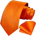 HISDERN Ties for Men Orange Tie and Pocket Square Set Classic Silk Tie for Bridegroom Wedding Party Business