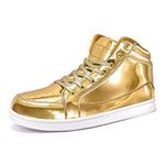 IGxx Men's Sneakers Punk Ankle Boots for Men Metal Rivet High Top Lace-up Running Basketball Shoes for Shiny Metal Decoration Shoes Motorcycle Boots, Shiny Gold, 16 Women/14 Men