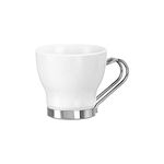 Bormioli Rocco ‘Oslo’ White Espresso Cups Set of 4 (109ml) – Small Coffee Cup Glasses with Stainless Steel Handles – Toughened Opal Glass: Microwave & Dishwasher Safe – Luxury Italian Tableware