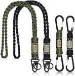 WEREWOLVES Heavy Duty Paracord Lanyard Necklace, 4Pcs 550 Braided Keychain Lanyard Strap with USA Flag, Tactical Lanyard Set for Men Outdoor Activities (C-Black+Army Green)