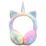 BUTITNOW Cute Rainbow Unicorn Earmuffs for Women Kids Girls, Foldable Warm Soft Plush Comfortable Outdoor Winter Ear Warmers