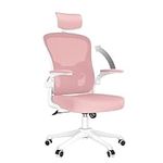 rattantree Office Chair, High Back Desk Chair with Headrest, Ergonomic Computer Chair with Adjustable Flip-up Armrest & Lumbar Support, Executive Manager Chair For Home Office - Pink