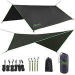 Hammock Rain Fly - Waterproof Tent Tarp Camping Backpacking Survival Shelter by Premium Lightweight Ripstop Fabric, Fast Set Up, Stakes and Ropes Included for Hiking Travel