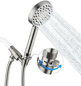 G-Promise Solid Metal Brushed Nickel Handheld Shower Head with Extra Long Stainless Steel Hose & Water Saving On/Off Pause Valve, Modern Style, 1 Setting
