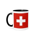 3dRose (mug_158442_4) Flag of Switzerland - Swiss red and white cross - Europe - European country - world travel souvenir - Two Tone Black Mug, 11oz