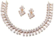 ZENEME Gold-Plated Pear Shaped White American Diamond Studded Necklace with Earrings Jewellery Set with Girls and Women, Free Size, Gold-Plated, American Diamond