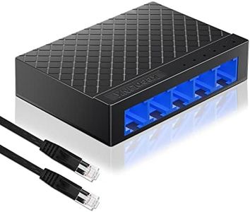 keepLiNK 5 Port Gigabit Ethernet Switch, Unmanaged Desktop or Wall Mount Network Splitter, Plastic Case, Plug and Play with 2 Pcs 3.28ft Cat6 Ethernet Cable
