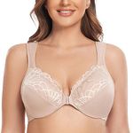 CASOLACE Women's Sexy Lace Plus Size Underwired Unlined Front Fastening Bras Beige 34B