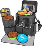 PetAmi Dog Travel Bag Pet Supplies Accessories Organizer for Traveling, Camping, Weekend; Cat Pet Travel Bag Kit Includes 2 Food Storage Containers, 2 Collapsible Bowls, 1 Feeding Mat (Dark Gray)