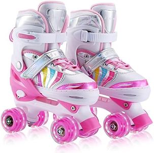 Kids Roller Skates Adjustable, Perfect First Kids Skates for Girls Boys and Beginners with All Illuminating Wheels, Youth Children’s Ice Skating Equipment (Pink, Medium-Big Kids(1-4 US))