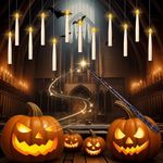 Zyncove 12PCS Floating Candles with Magic Wand Remote, Electric Hanging Flickering LED Taper Candles Decorations Window Candles for Halloween Christmas Party