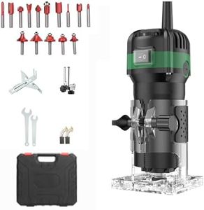 MEFESE 220V 800W Compact Wood Router Tool Handheld Palm Routers for Woodworking with 6 Variable Speed Electric Trimmer Wood Router with 15pcs 1/4" Router Bits and Tool Case