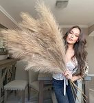 VOULUX Extra Large Gold Brown Fake Faux Long Artificial Pampas Grass Large Fluffy x3 115cm Stems x18 Decorative Flora Feathers For Floor Vases Tall Plant Flowers