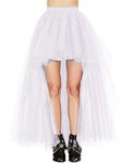 Fatapaese Women's Hi-Lo Long Tutu Tulle Bustle Skirt, Elastic Waist Festival Party Skirt, Homecoming, Wedding, Evening Party, Christmas Event, Halloween, One Size White