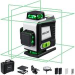 Firecore 4 x 360 Laser Level Self Leveling, 16 Lines Green Beam 4D Cross Line Tiling Floor Tool, 3 Gear Brightness Adjustment/Pulse Mode for Construction, Two Li-ion Batteries, Remote Control included