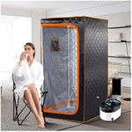 ZONEMEL Full Size Portable Steam Sauna, Personal Home Spa, 1500 Watt 4 Liter Steamer with Remote Control, Timer, Foldable Chair (L 33.8" x W 33.8" x H 65.7",Orange Border)