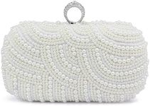 Aovtero Pearl Clutch Bag Bride Purse Women Wedding Prom Evening Bags Full Beaded Handbag with Chain, Ivory White