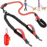 Lukovee Double Dog Leash, No Tangle 360° Swivel Heavy Duty Reflective Lead with Two Padded Handles Dual Dog Splitter, Comfortable Shock Absorbing Walking Training for Small Medium Large Dogs(Red,L)