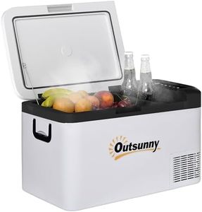 Outsunny 12V Car Refrigerator w/LED Light & Foldable Handles, 25L Portable Compressor Cooler, Fridge Freezer with 12/24V DC and 110-240V AC for Campervan RV Boat Travel