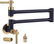 iVIGA Pot Filler Faucet, Brass Wall Mount Kitchen Faucet Black & Gold Folding Stretchable with Double Joint Swing Arm Single Hole 2 Handles for Kitchen, Stove Faucet