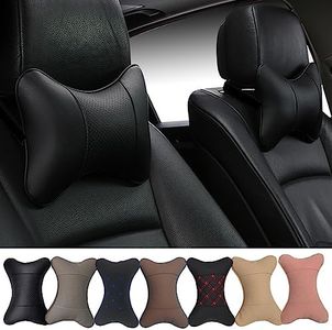 yuhuru Car Neck Pillows Both Side Pu Leather 2pieces Pack Headrest Fit for Most Cars Filled Fiber Universal Car Pillow (Black)