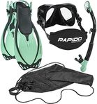 Phantom Aquatics Rapido Boutique Collection Marine Adjustable Snorkeling Fin Tempered Glass Mask Snorkel Set with Carry Net Bag (Mint Black, ML/XL, 9-11 / EU: 41-45)