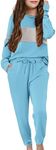 Arshiner Tracksuit for Girls Color Block Long Sleeve Pullover Top and Drawstring Sweatpants with Pocket Fall Outfits,Blue,8-9 Years